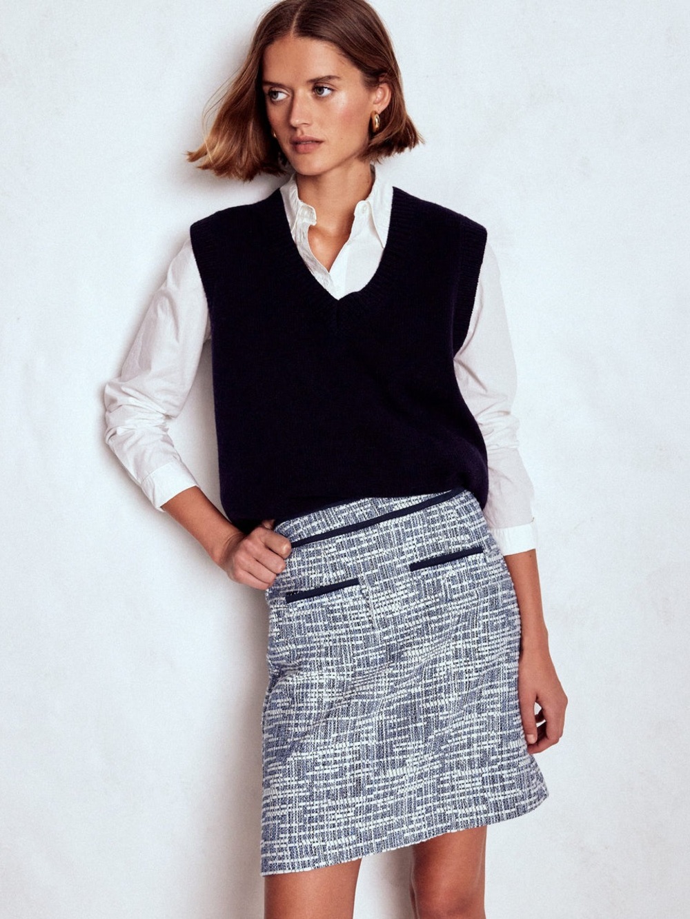 NWT Boden Navy Textured A-line Skirt size 10